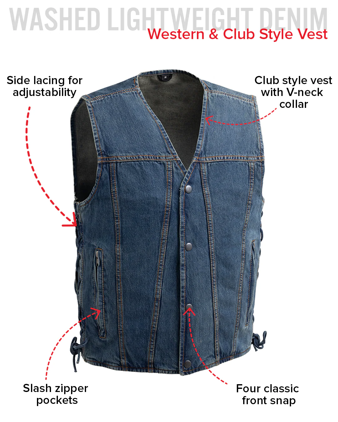 Gambler Men's Motorcycle Denim Vest - Image 8
