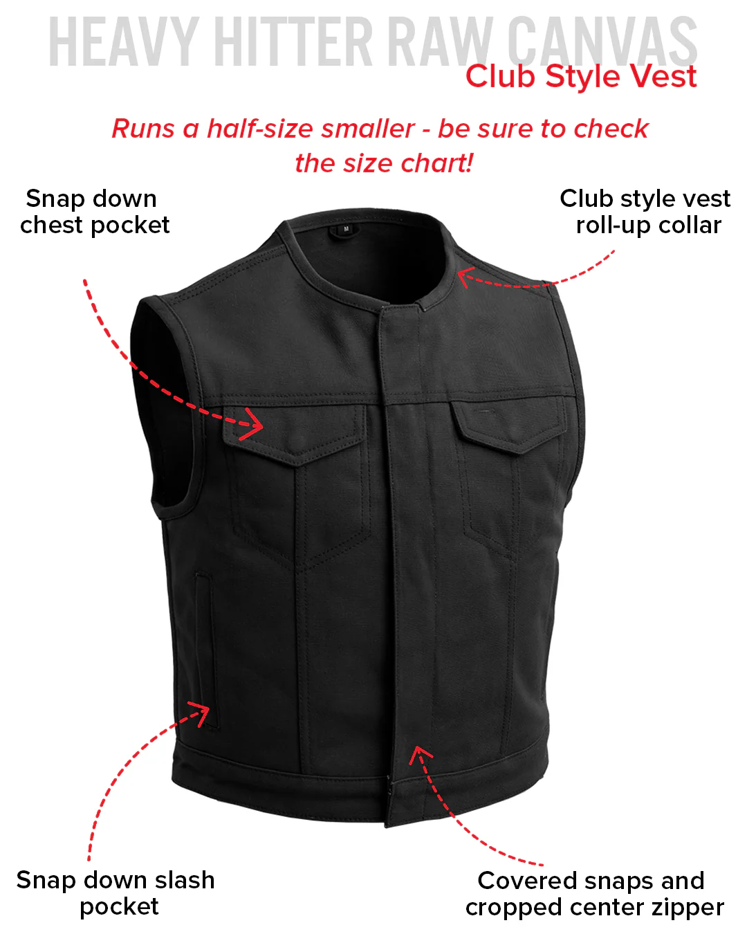 Lowside Black Men's Motorcycle Canvas Vest - Image 8