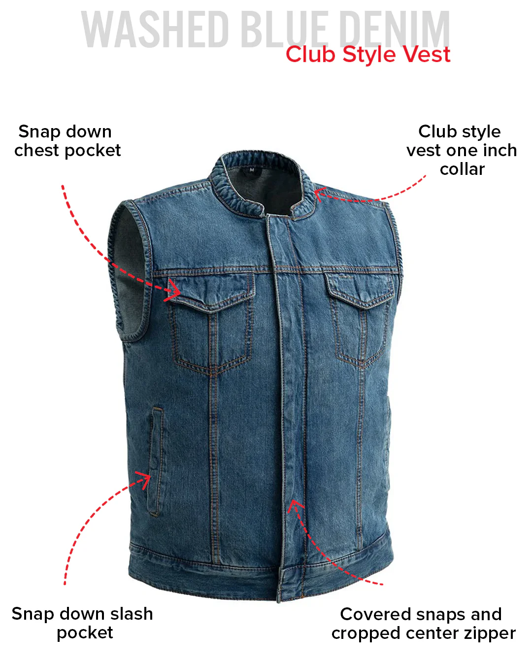 Havoc Men's Denim Motorcycle Vest - Image 6