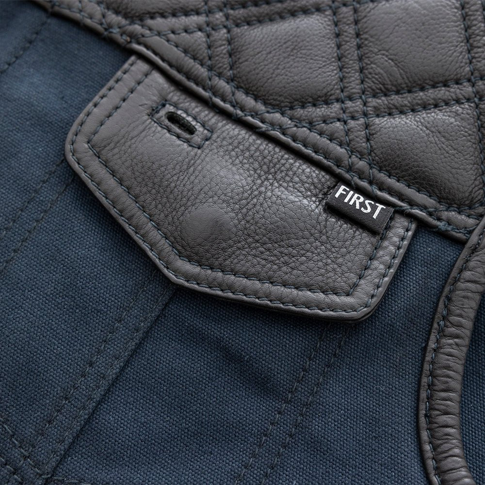 Hunt Club Motorcycle Leather Canvas Vest Blue - Image 6