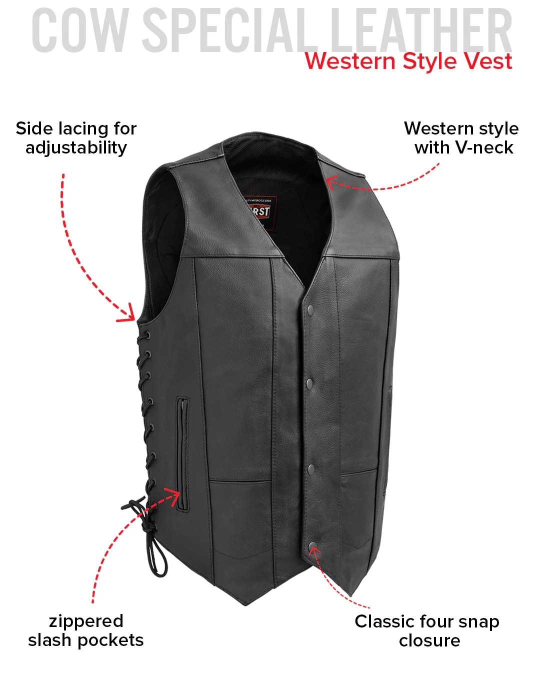 Top Biller Men's Motorcycle Western Style Leather Vest - Image 6