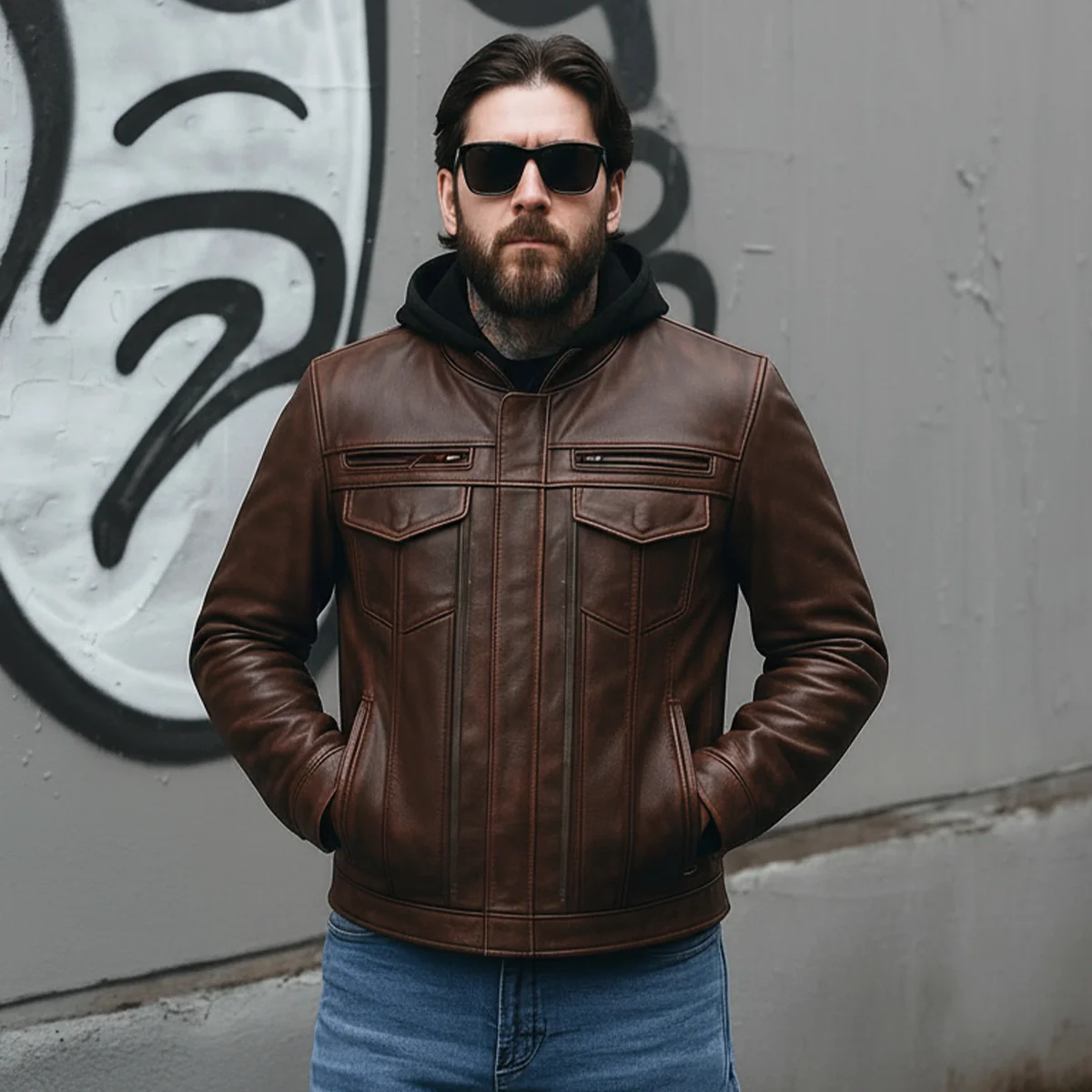 Raider Men's Motorcycle Leather Jacket - Image 17