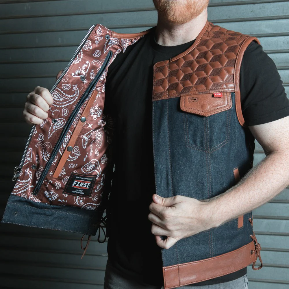 Red Label  - Men's Club Style Leather/Denim Motorcycle Vest - Limited Edition - Image 6