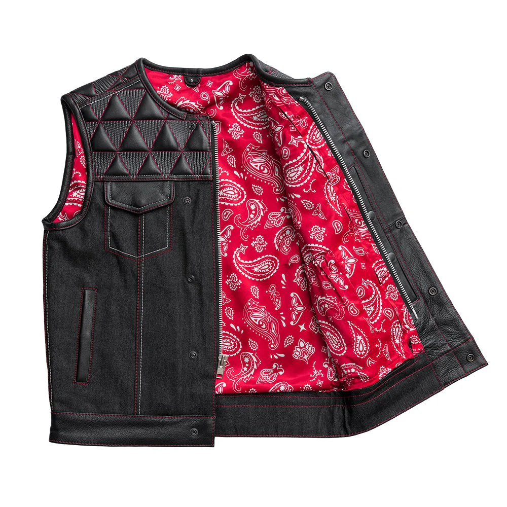 Rush - Men's Club Style Leather/Denim Motorcycle Vest - Limited Edition - Image 5
