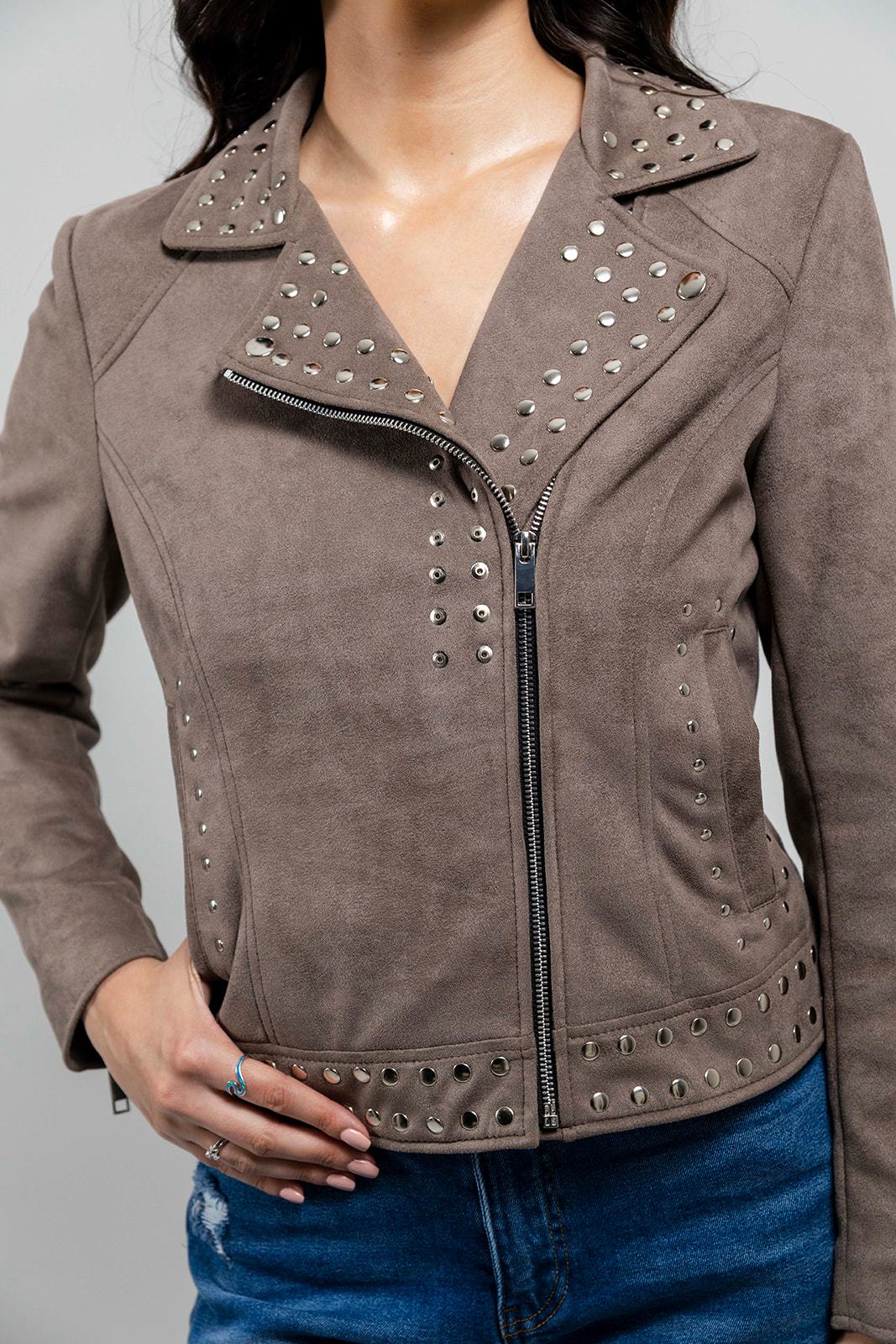 Sandy Women's Vegan Faux Leather Jacket (Gray) - Image 3