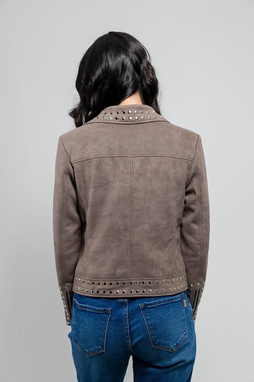 Sandy Women's Vegan Faux Leather Jacket (Gray) - Image 6
