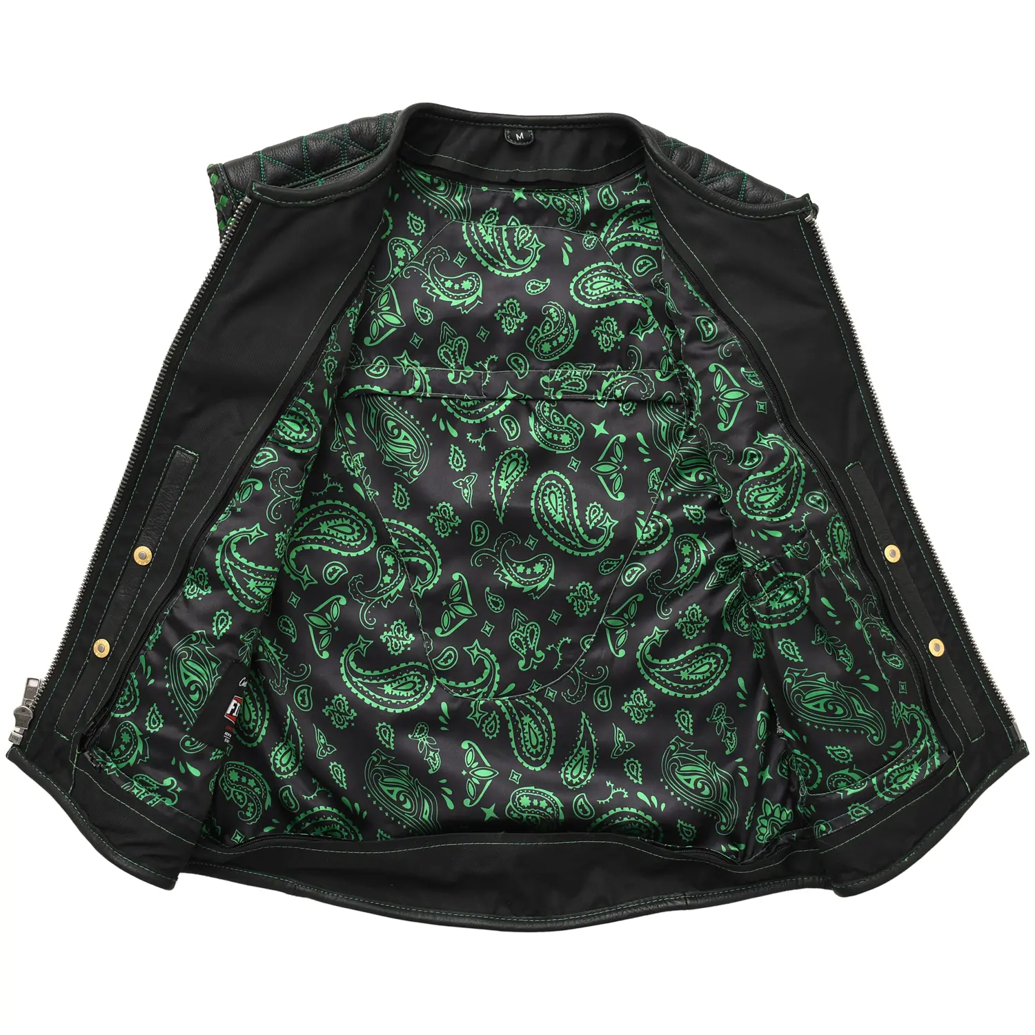 Tactical Emerald Men’s Motorcycle Leather Vest - Image 5