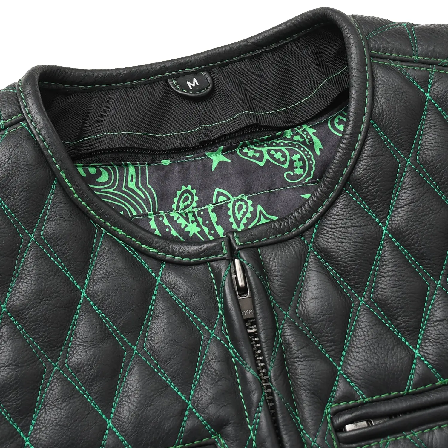Tactical Emerald Men’s Motorcycle Leather Vest - Image 6