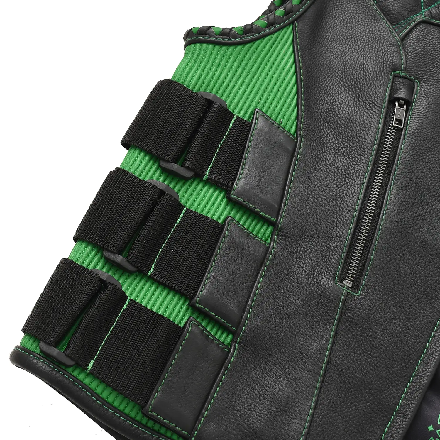 Tactical Emerald Men’s Motorcycle Leather Vest - Image 9