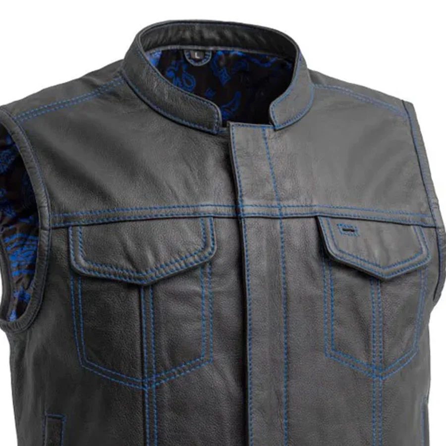 The Club Cut Men's Motorcycle Leather Vest, Multiple Color Options - Image 23