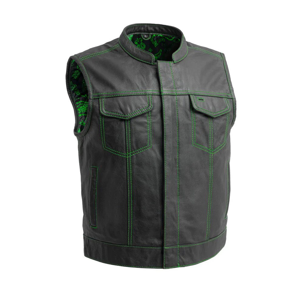 The Club Cut Men's Motorcycle Leather Vest, Multiple Color Options - Image 32
