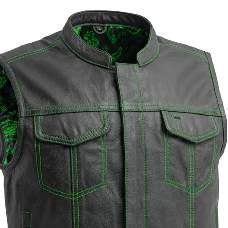 The Club Cut Men's Motorcycle Leather Vest, Multiple Color Options - Image 35