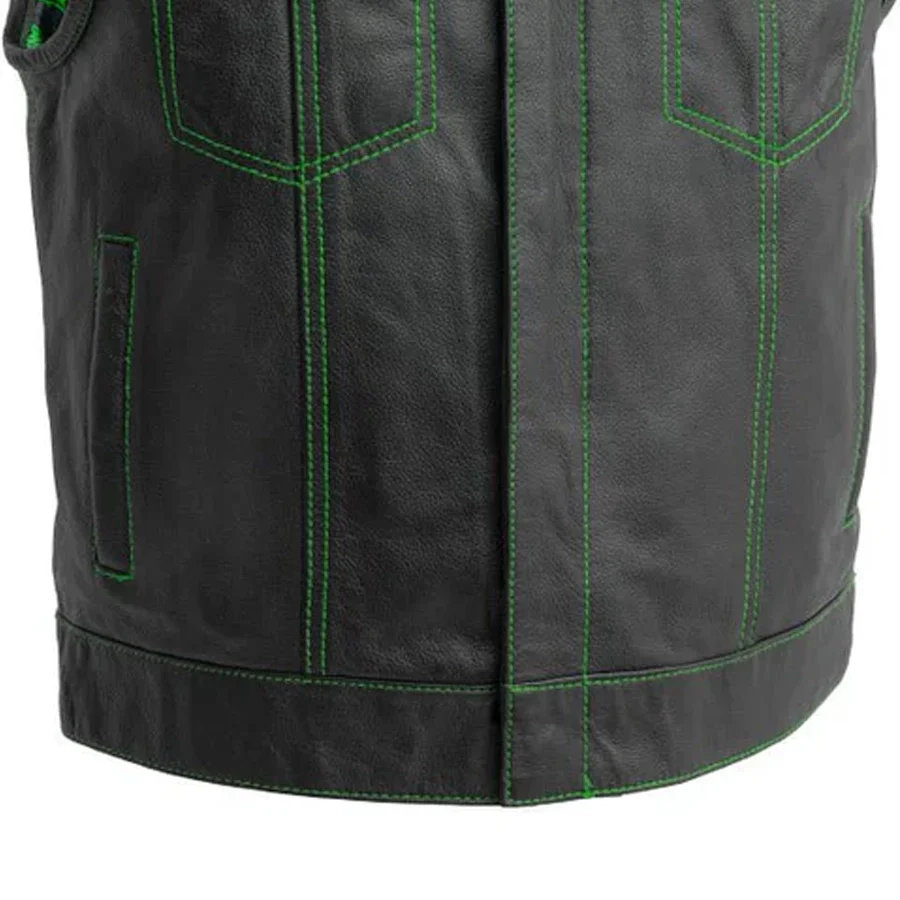 The Club Cut Men's Motorcycle Leather Vest, Multiple Color Options - Image 36