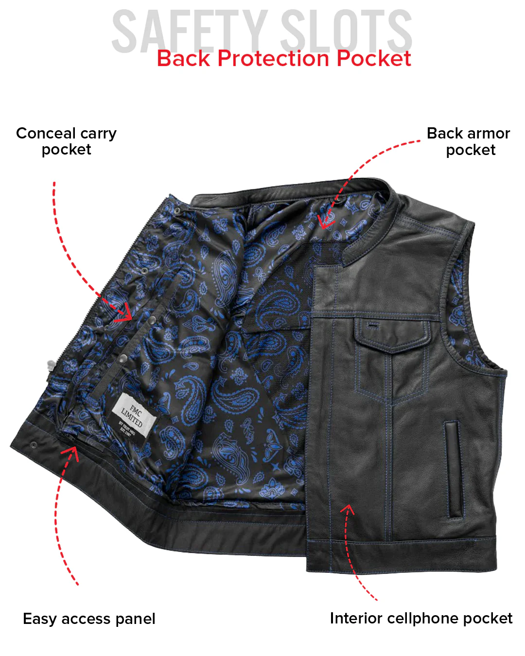 The Club Cut Men's Motorcycle Leather Vest, Multiple Color Options - Image 45