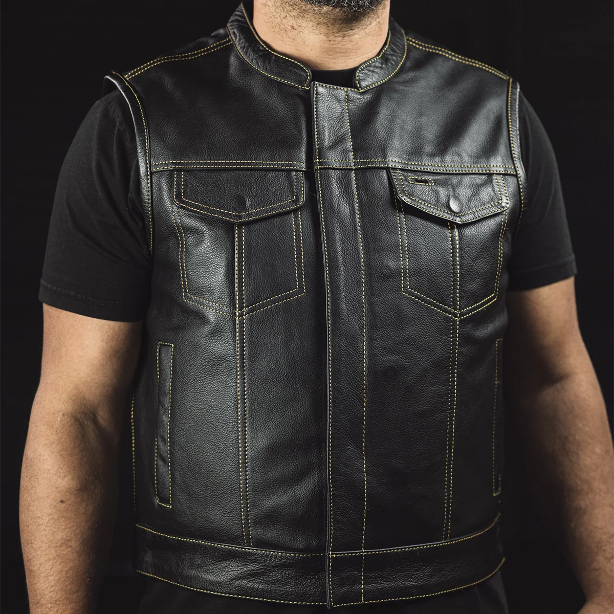 The Club Cut Men's Motorcycle Leather Vest, Multiple Color Options - Image 7