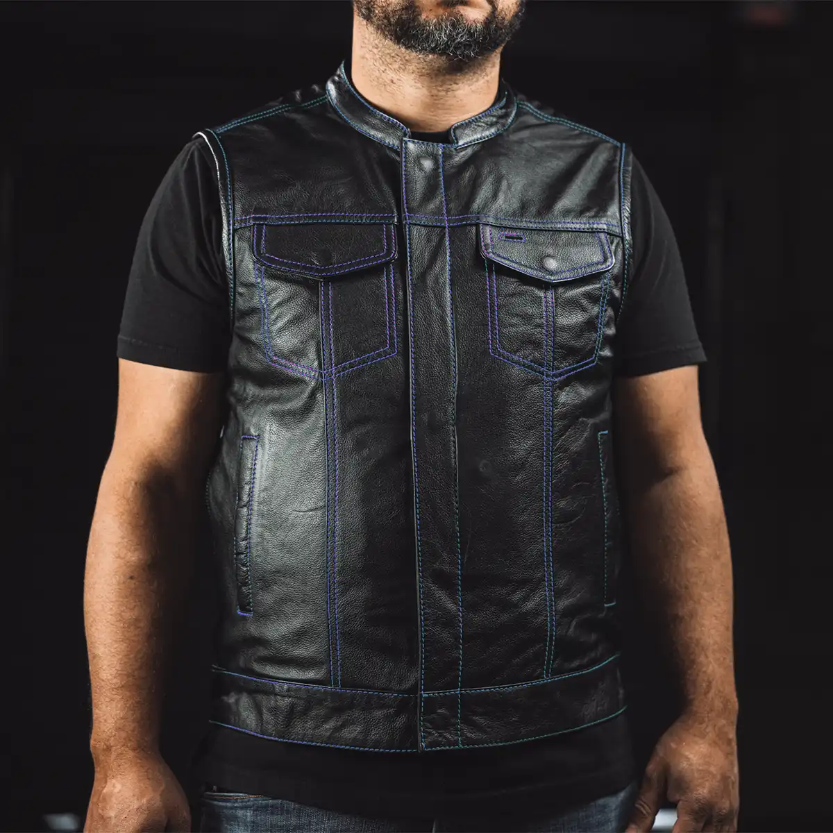 The Cut Men's Motorcycle Leather Vest, Multiple Color Options - Image 28