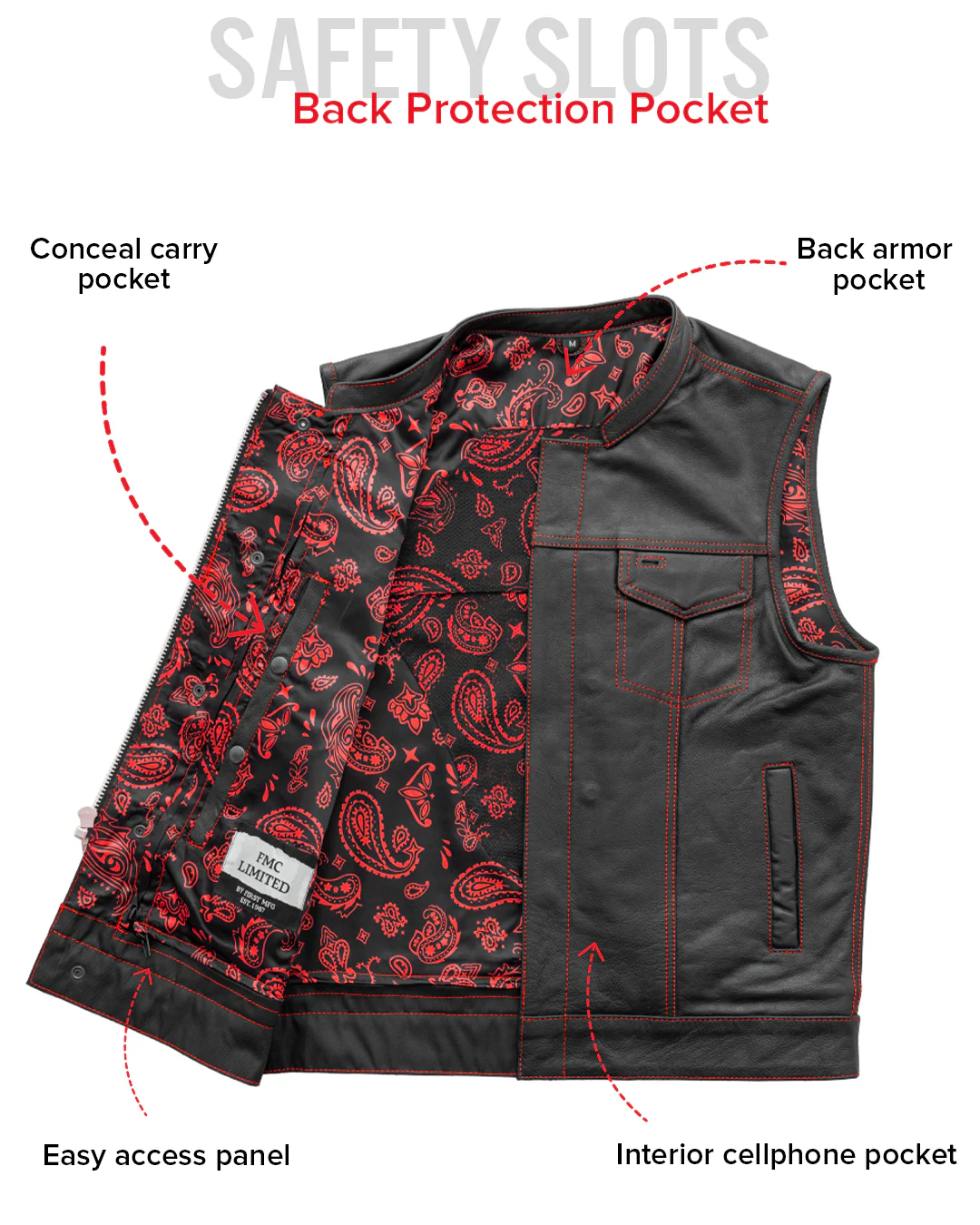 The Cut Men's Motorcycle Leather Vest, Multiple Color Options - Image 48