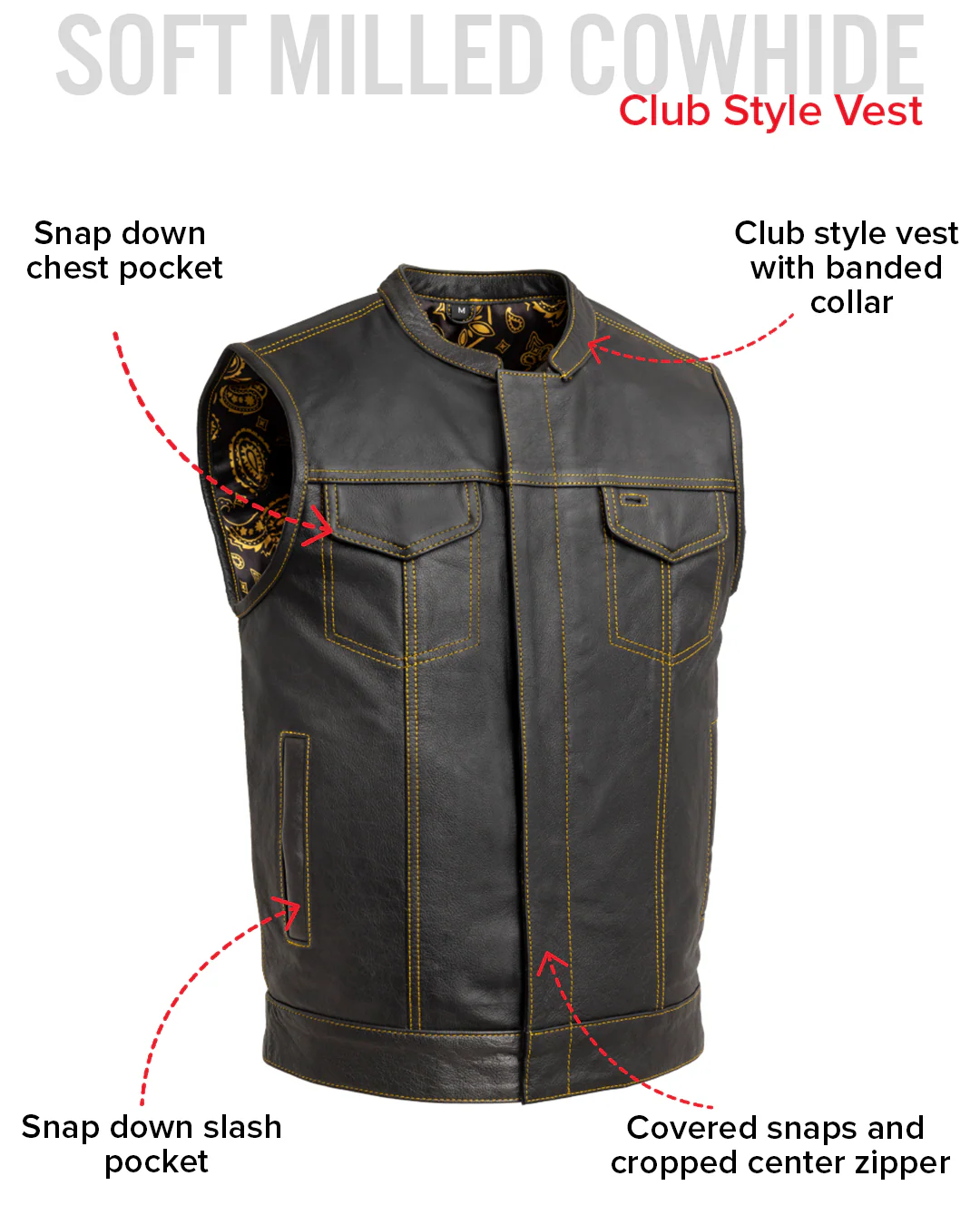 The Cut Men's Motorcycle Leather Vest, Multiple Color Options - Image 50