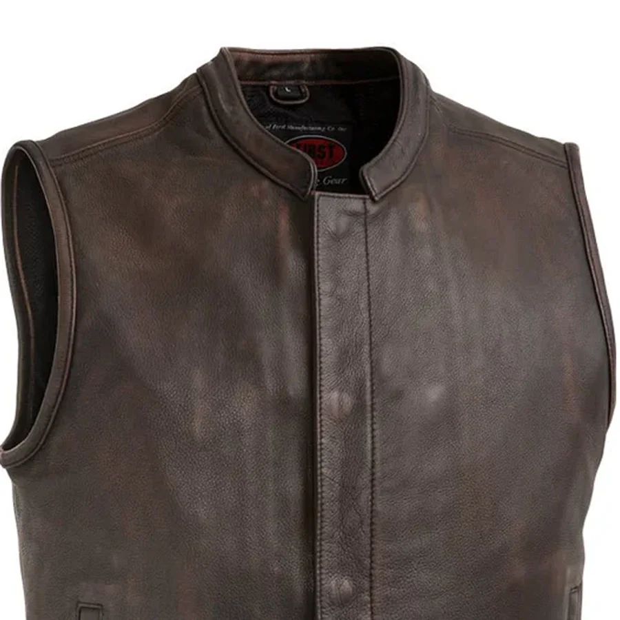 Top Rocker Men's Motorcycle Leather Vest - Image 8