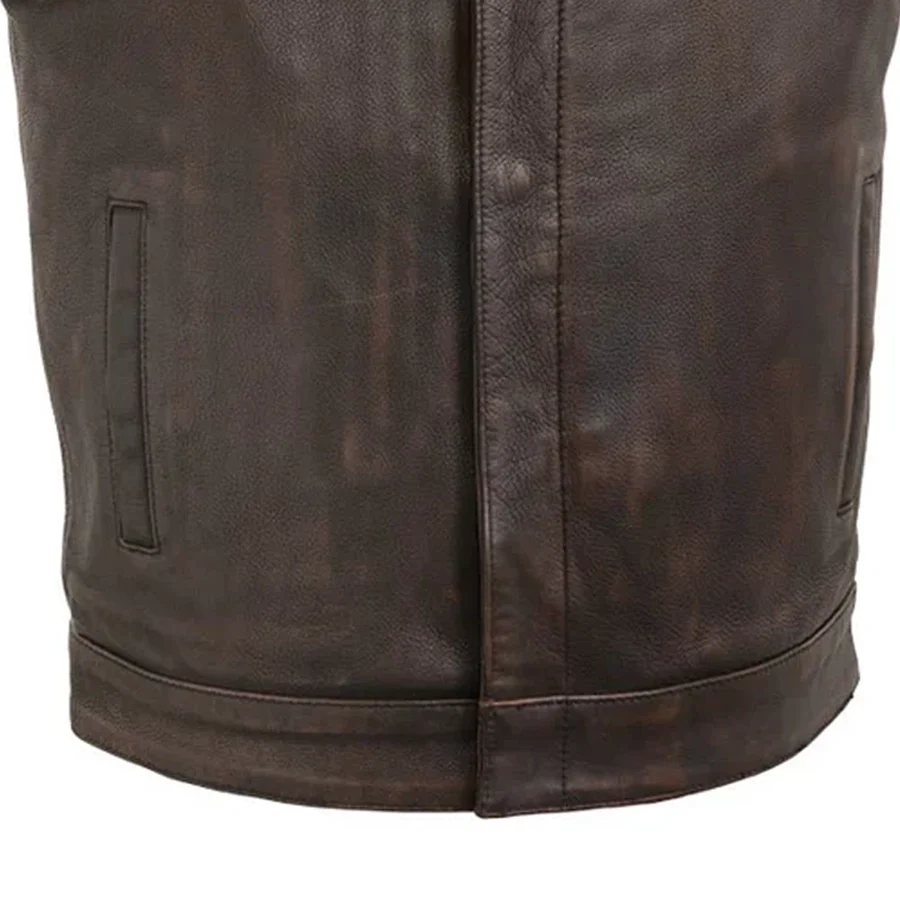 Top Rocker Men's Motorcycle Leather Vest - Image 9