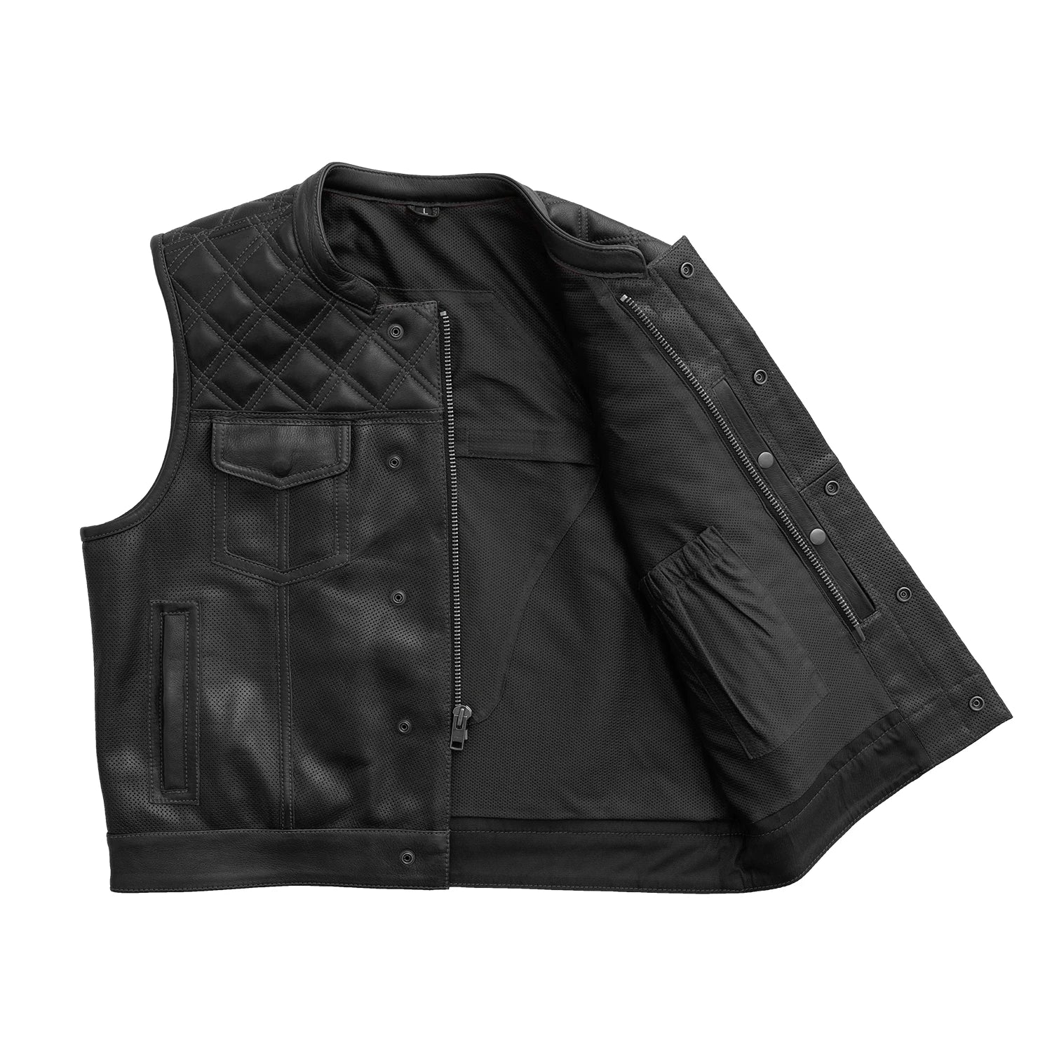 Upside Perforated Men's Club Style Leather Vest - Image 12