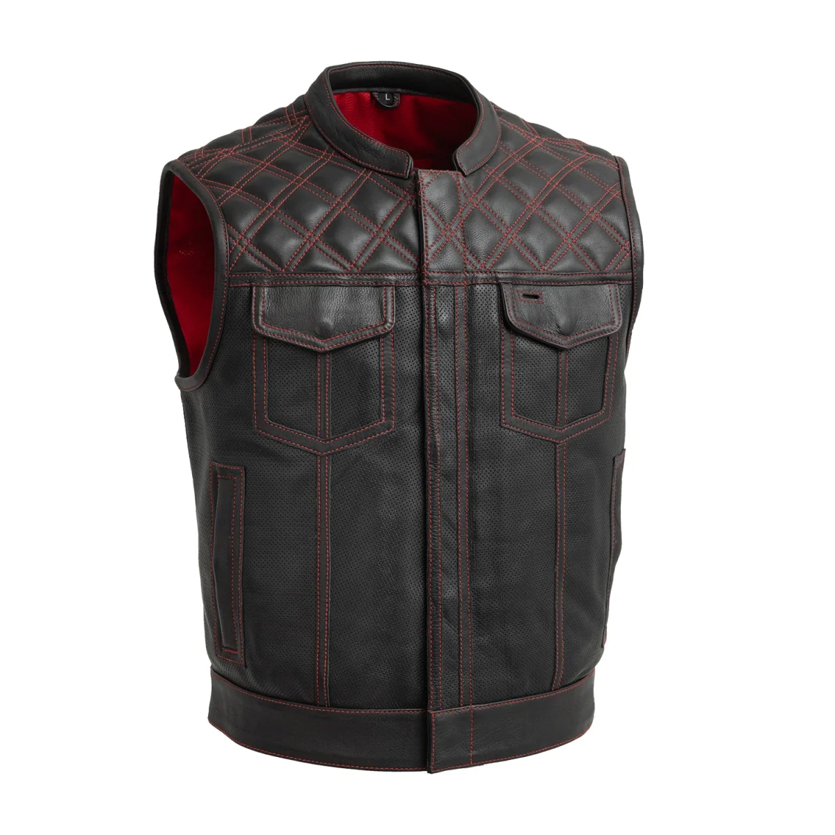 Upside Perforated Men's Club Style Leather Vest - Image 5