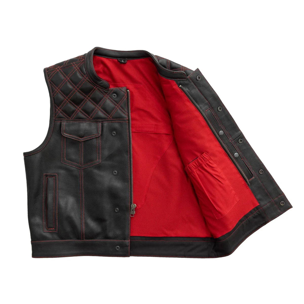 Upside Perforated Men's Club Style Leather Vest - Image 8