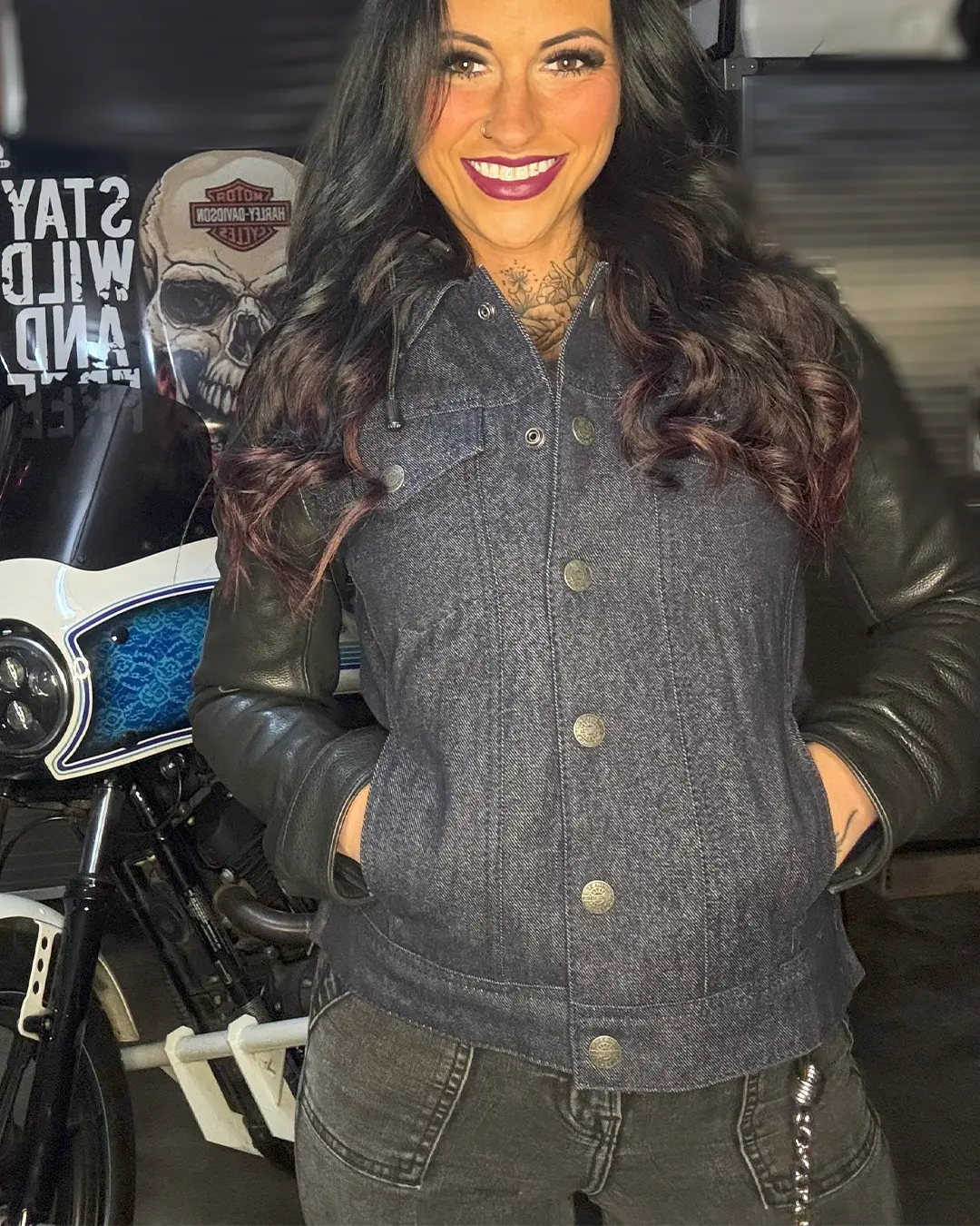 Holli - Motorcycle Denim/Leather Jacket - Image 10