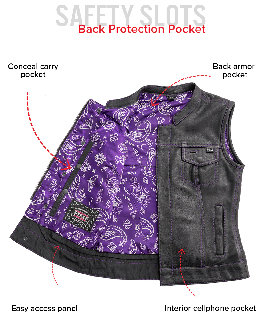 Jessica Women's Motorcycle Leather Vest - Purple - Limited Edition - Image 8